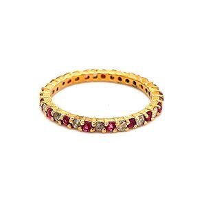 18K Gold Alternating Diamonds & Rubies Eternity Band Ring